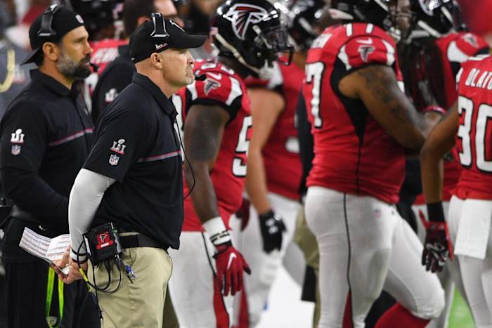 Atlanta Falcons head coach Dan Quinn looks on during the second quarter against the New England Patriots during Super Bowl LI at NRG Stadium. Mandatory Credit: Bob Donnan-USA TODAY Sports